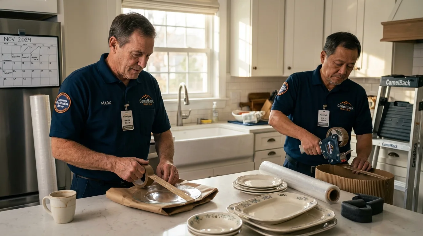 Professional crew packing kitchen dishware in Waterville, OH